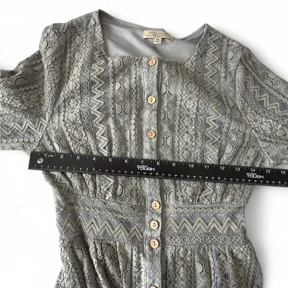 Lace Button-Front Midi Dress in Blue Grey | Polagram Dress size Medium - Picture 7 of 7